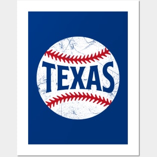 Texas Retro Baseball - Blue Posters and Art